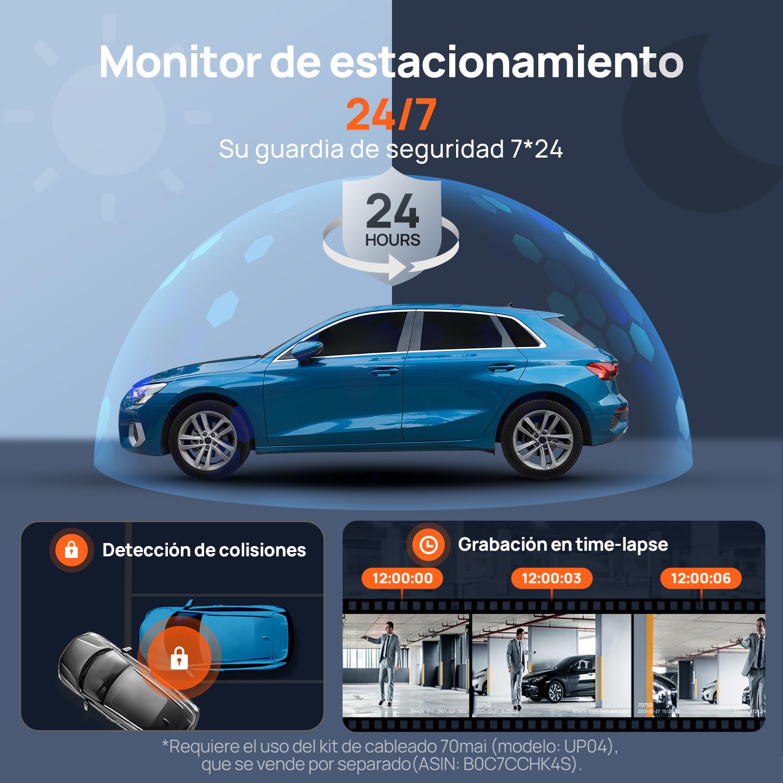 70mai Dashcam 4K Omni Câmara de Carro, Cámara de Coche (Delantera + Trasera), 4K Ultra HD + 1080P Rotación 360°, Starvis2, Detección de Movimiento, Visión Nocturna, WiFi 6, 24H Parking Mode