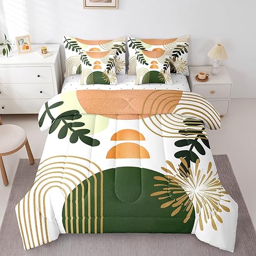 Boho Mid Century Bed in a Bag King Size Comforter Set 7 Pieces Abstract Geometri