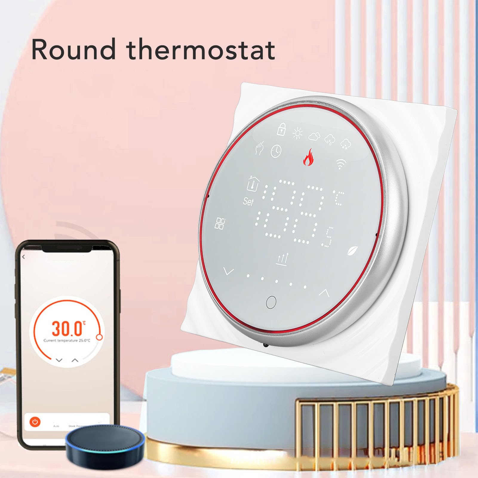 Keenso Termostat Smart do Domu z Wyświetlaczem LED (WHITE)