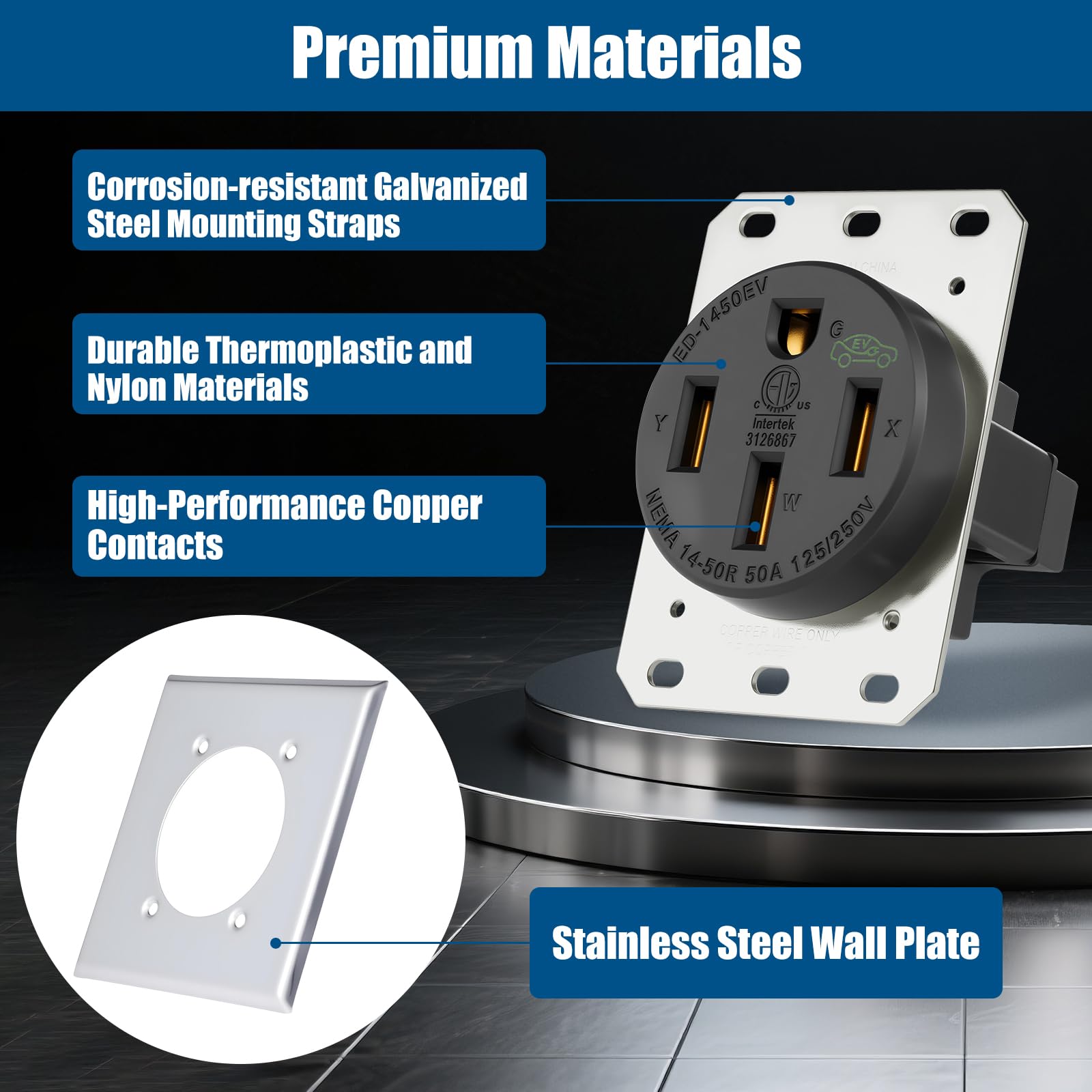 NEMA 14-50R 50 Amp Presa con piastra a muro