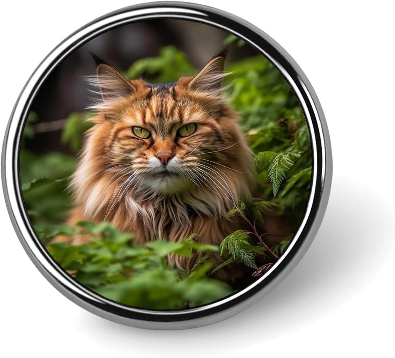 Aluminum Alloy Lapel Pin Round Backpack Pins, Cat in Grass