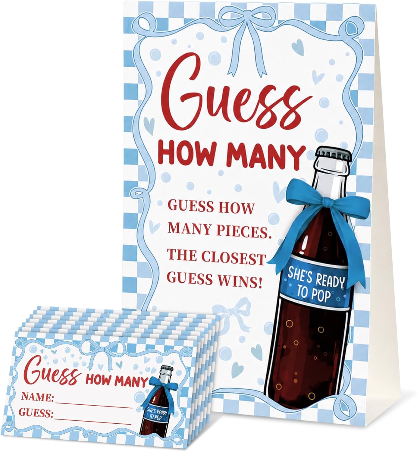 Sinload She's Ready to Pop Guess How Many Game Set Include 50 Cards 1 Sign Baby Shower Game Neutral Baby Shower Decorations Coquette Soda Gender Neutral Party Favor Supplies for 50 Guests(Red)
