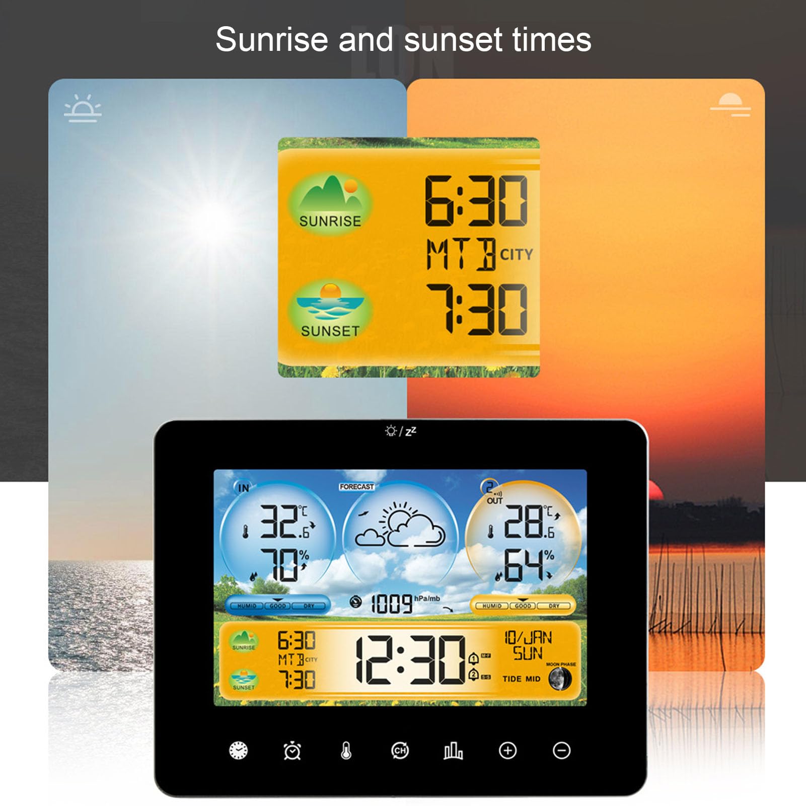 Stazione Meteo Wireless, Monitor di umidità della Temperatura Interna Wireless Stazione Meteo Touch Screen Esterna con Regolazione della luminosità a 3 Livelli per Soggiorno,