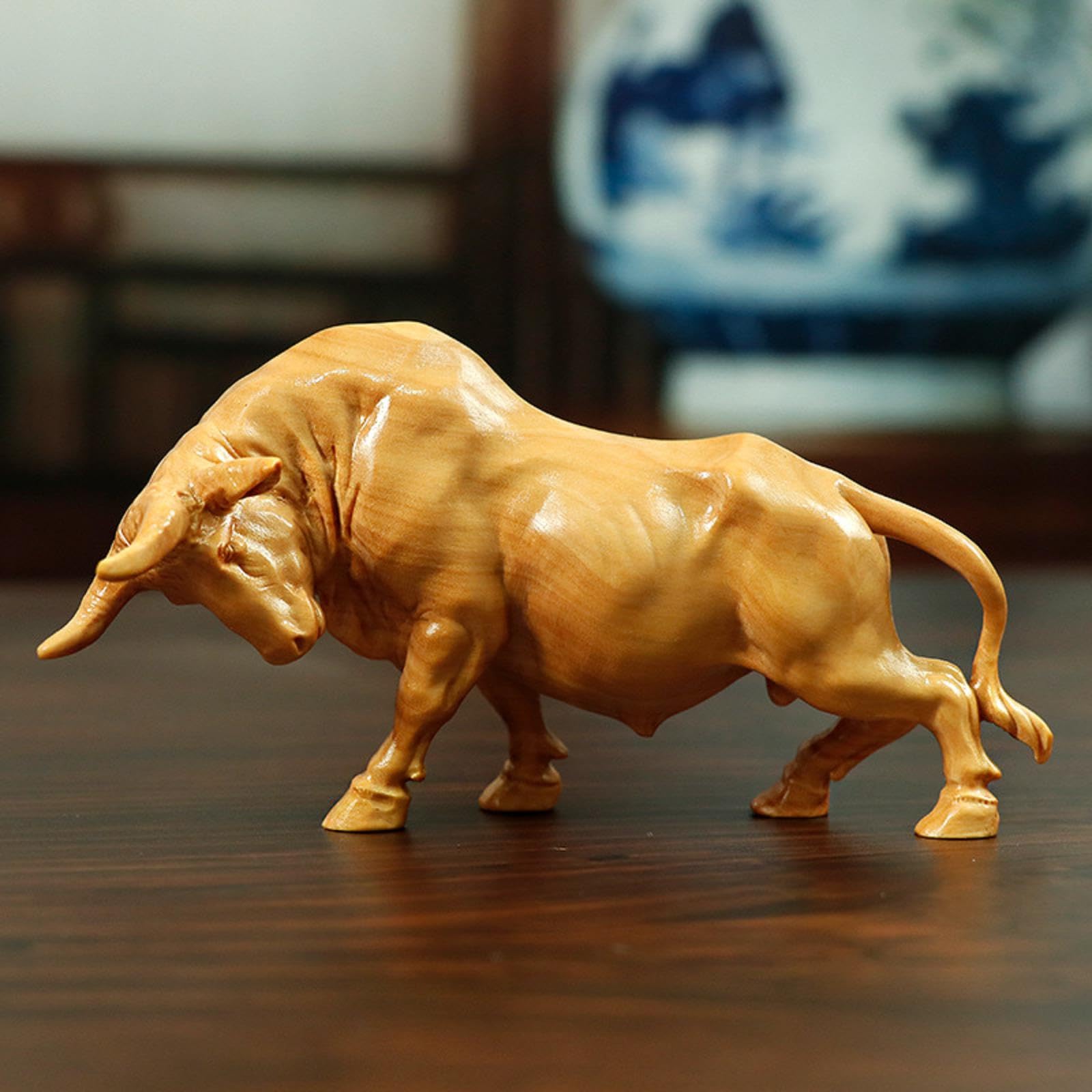 Amazon.com: Wooden Statue Bull Hand Carved Wood Decoration Boxwood