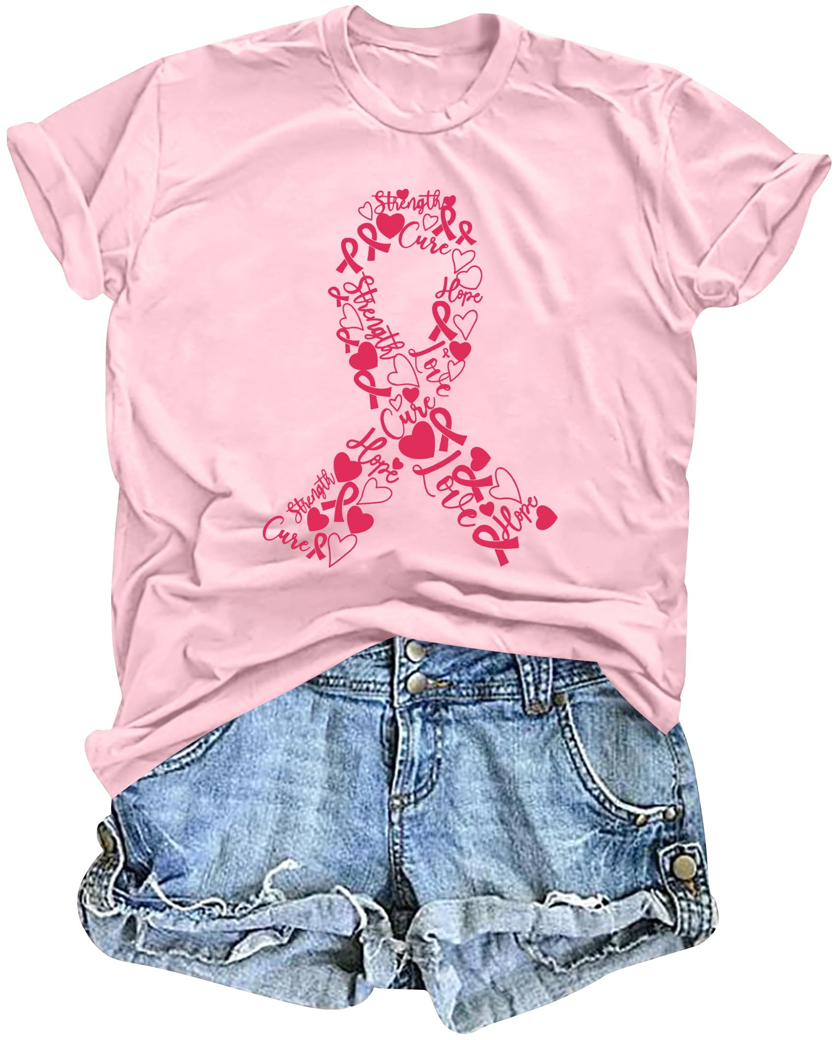 hohololoBreast Cancer Awareness Tshirt Breast Cancer T Shirts for Women Pink Ribbon Short Sleeve Tops