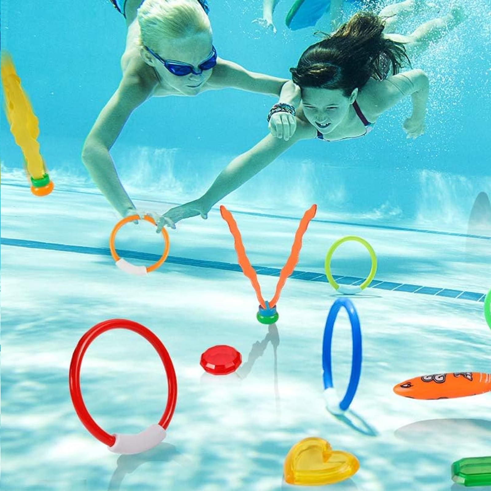 Jouets De Plongée Pour Piscine – 4 Anneaux + 3 Poissons, Colorés, Idéaux Pour L’été