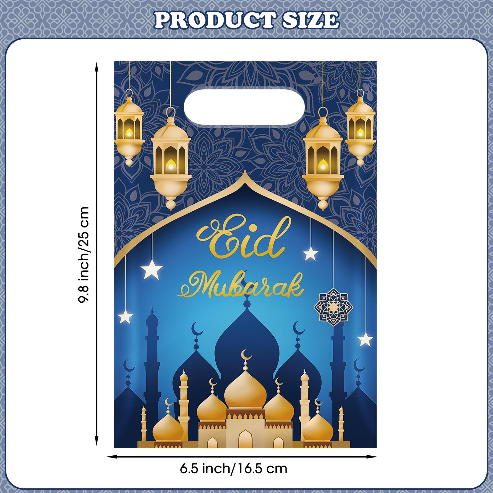 50 Pcs Ramadan Gift Bags with Handles - Eid Mubarak Goodie Bag, Ramadan Kareem Plastic Goody Candy Cookie Snack Treat Party Favor Bags Bulk for Islamic Muslim Eid Mubarak Party Supplies Favors,4 Style