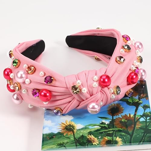 Miniatura 4 de Ardorchid Diademas para el día de San Valentín para mujeres, adolescentes y niñas, con diamantes de imitación rosa, perlas de cristal brillantes,