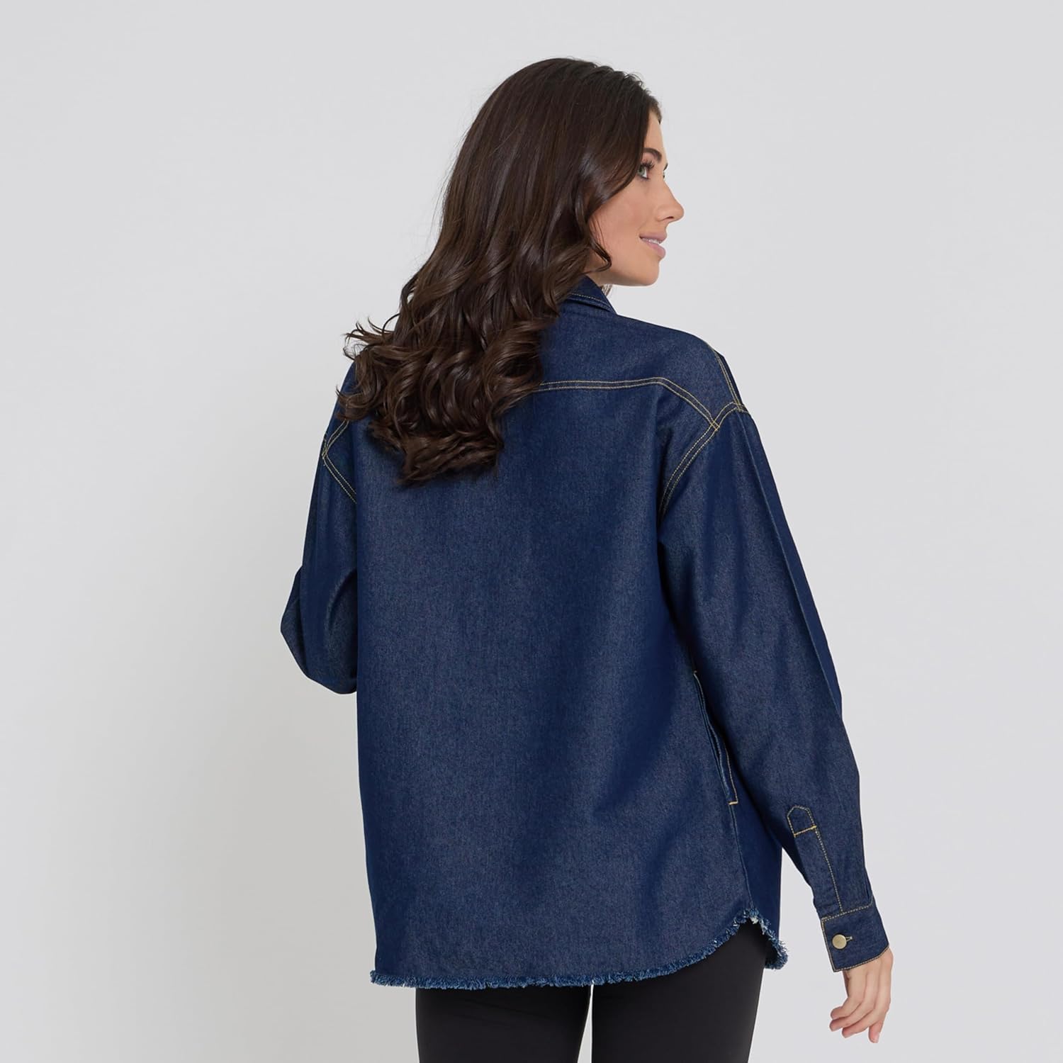 American Denim Shirt Women, Denim Tops Shacket Plus Size, Oversized Button Down Shirts for Women XS-3X - Image 3