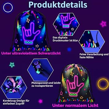 12 Stück Neon-Geschenktüten Mit Kordelzug Leuchtende Rucksäcke Goodie Bags Neon Partyzubehör Geschenktaschen für Geburtstagsfeiern Glow Partydekorationen Leuchtendes Partyzubehör für Die Dunkelheit
