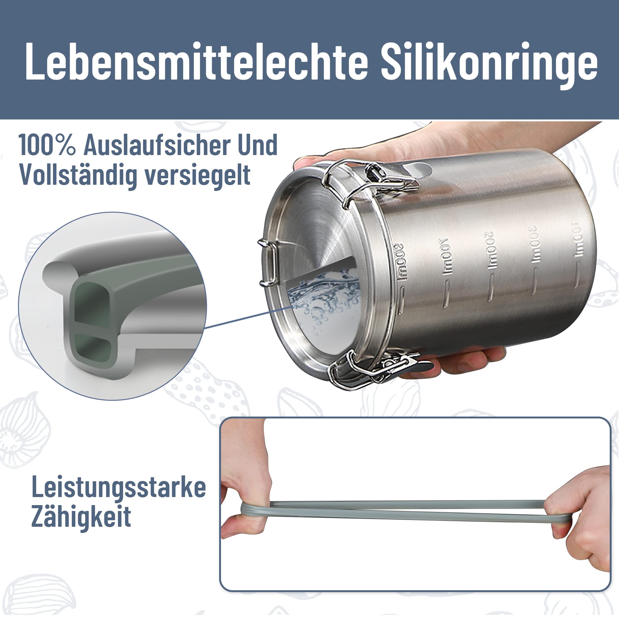 nicelock Vorratsdosen Edelstahl 3 Stück, Vorratsdosen Mit Deckel, Kaffeedose Luftdicht, Frischhaltedosen, Leichtes und Hygienisches Material - 500ml, 1000ml & 1600ml