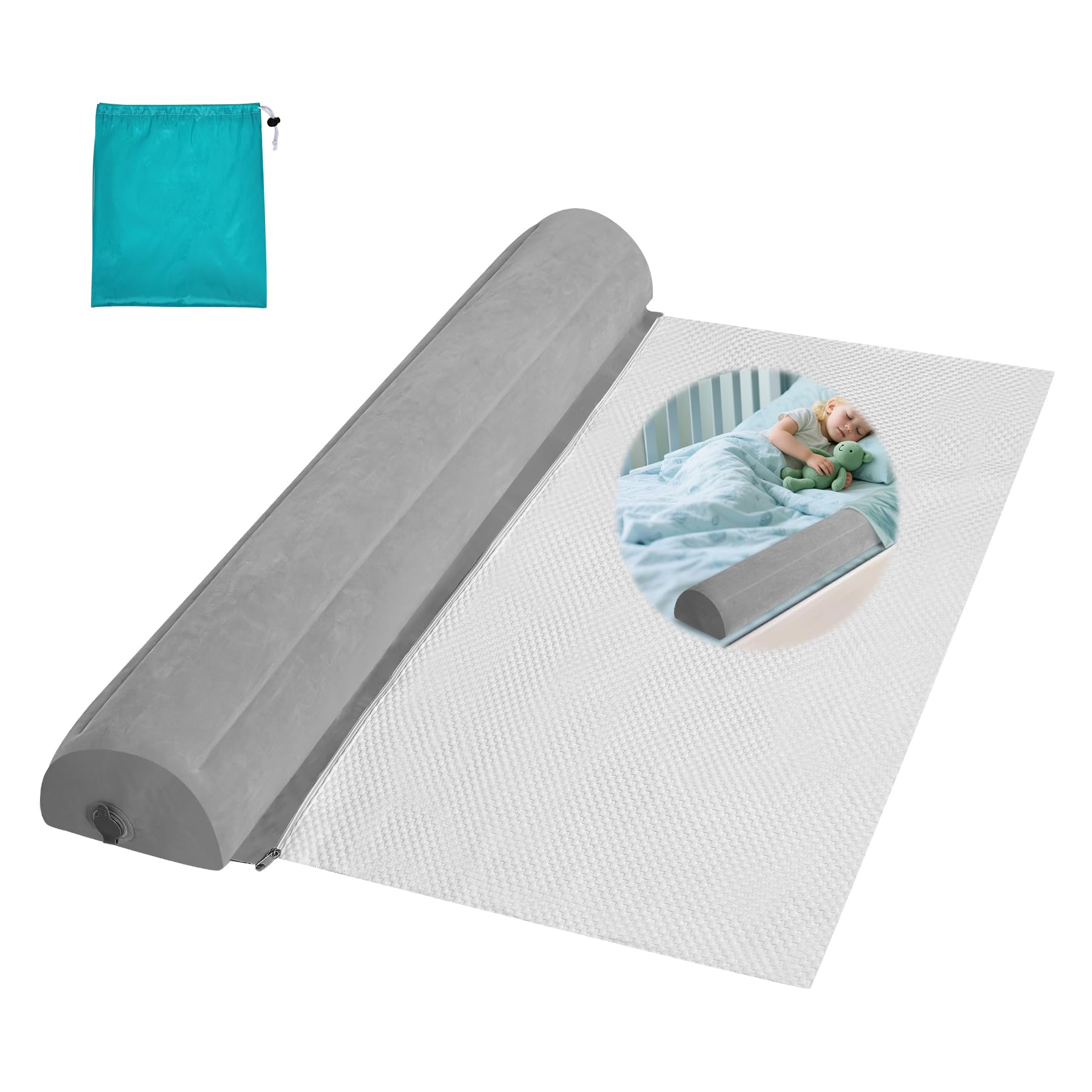 EVINYEP Aufblasbares Rausfallschutz Bettgitter für Kleinkinder, Tragbar Faltbar für Rausfallschutz Bett Reise, Anti-Rutsch Sicherheitsgeländer, für Einzelbett/Doppelbett