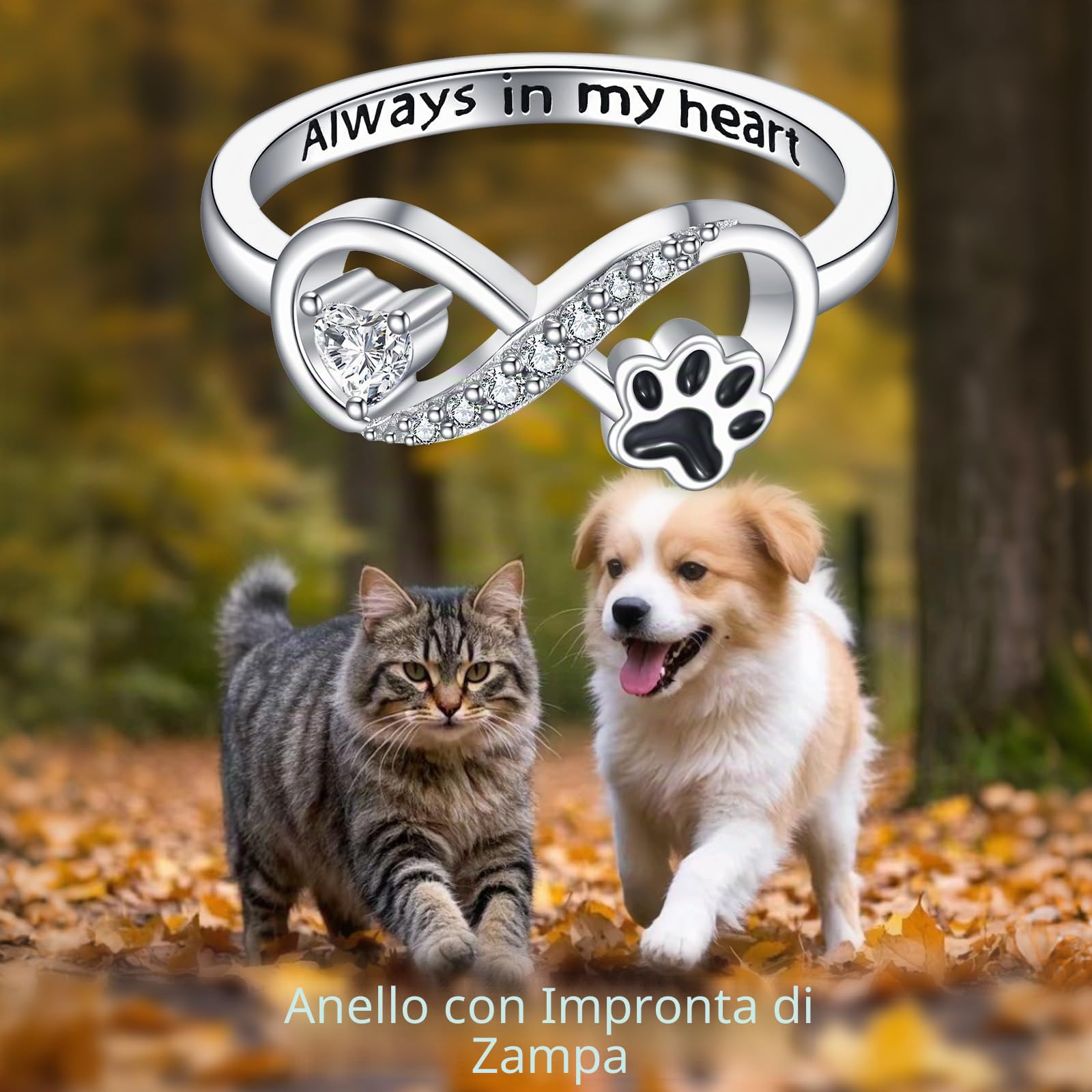 Paw Print Anello in argento Sterling Memorial Cat Paw Print Ring Cane Infinity Puppy Pet Claw Ring for Women Cat Dog Jewelry for Women