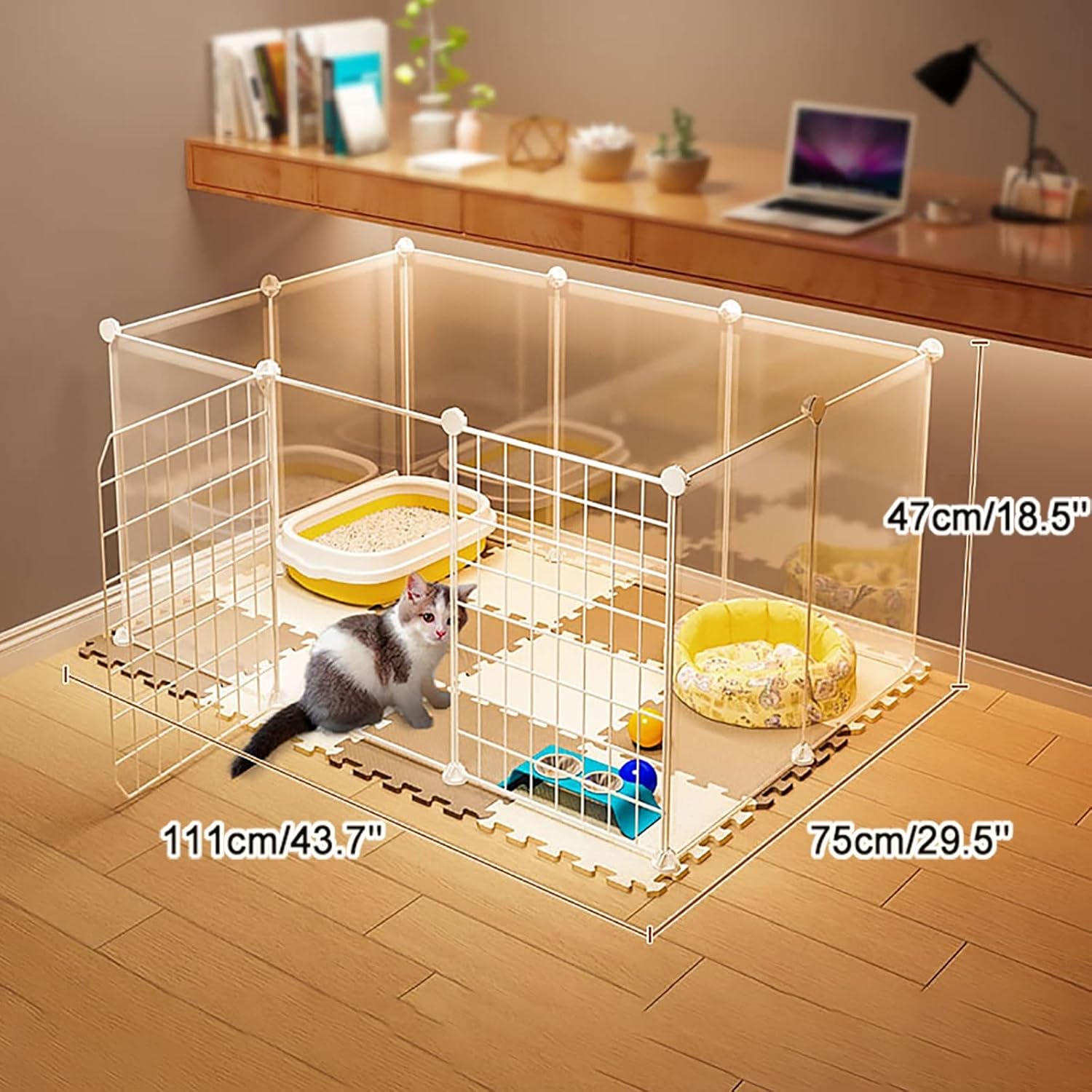 DIY Detachable Cat Cage, Indoor & Outdoor Cat Playpen, Large Pet Enclosure for 1-2 Cats, Ideal Exercise Space for Small Pets & Kittens - No Top, Size S
