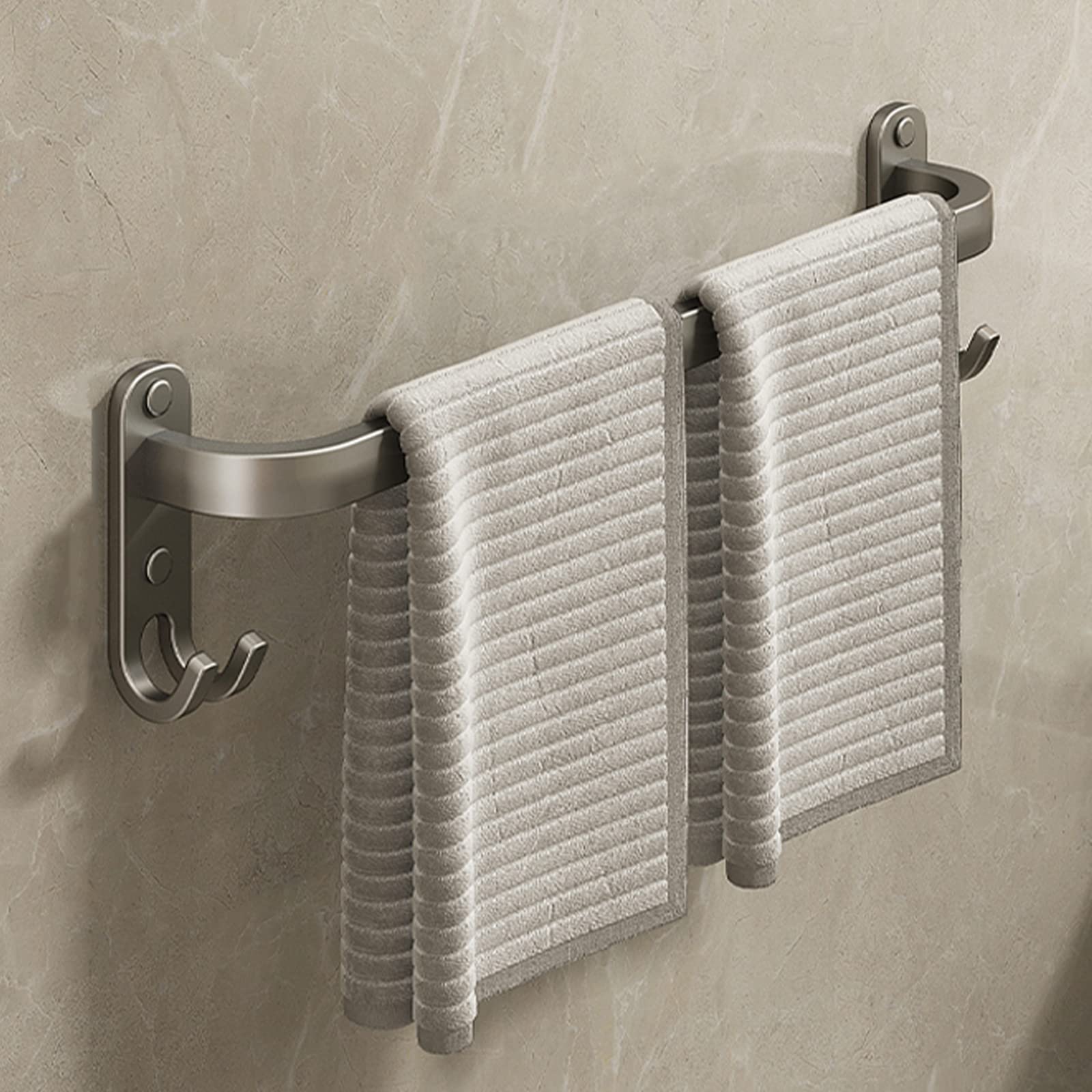 LMYSXAOZ Aluminium Towel Rail Self Adhesive, Rack Wall Mounted, Hand Holder Bathroom Rail, two-rod Rails with Hooks for Kitchen