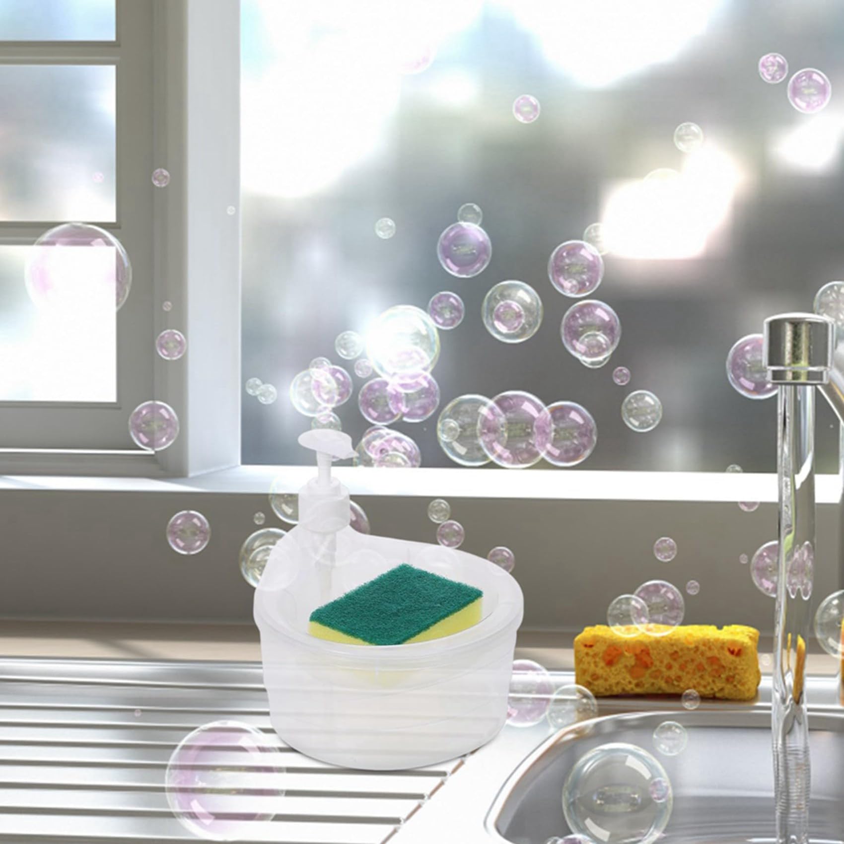 Dispenser di Sapone Liquido per Lavaggio Piatti 8 Pezzi 2 in 1 per con Organizer Porta Spugna