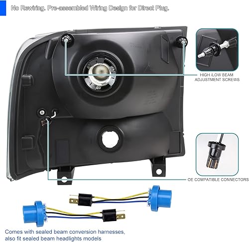 Miniatura 4 de SPEC-D TUNING Faros delanteros negros con luces LED compatibles con Ford F-250, F-350, F-450 SuperDuty 1999-2004, 2000-2004 Excursion, Juego de