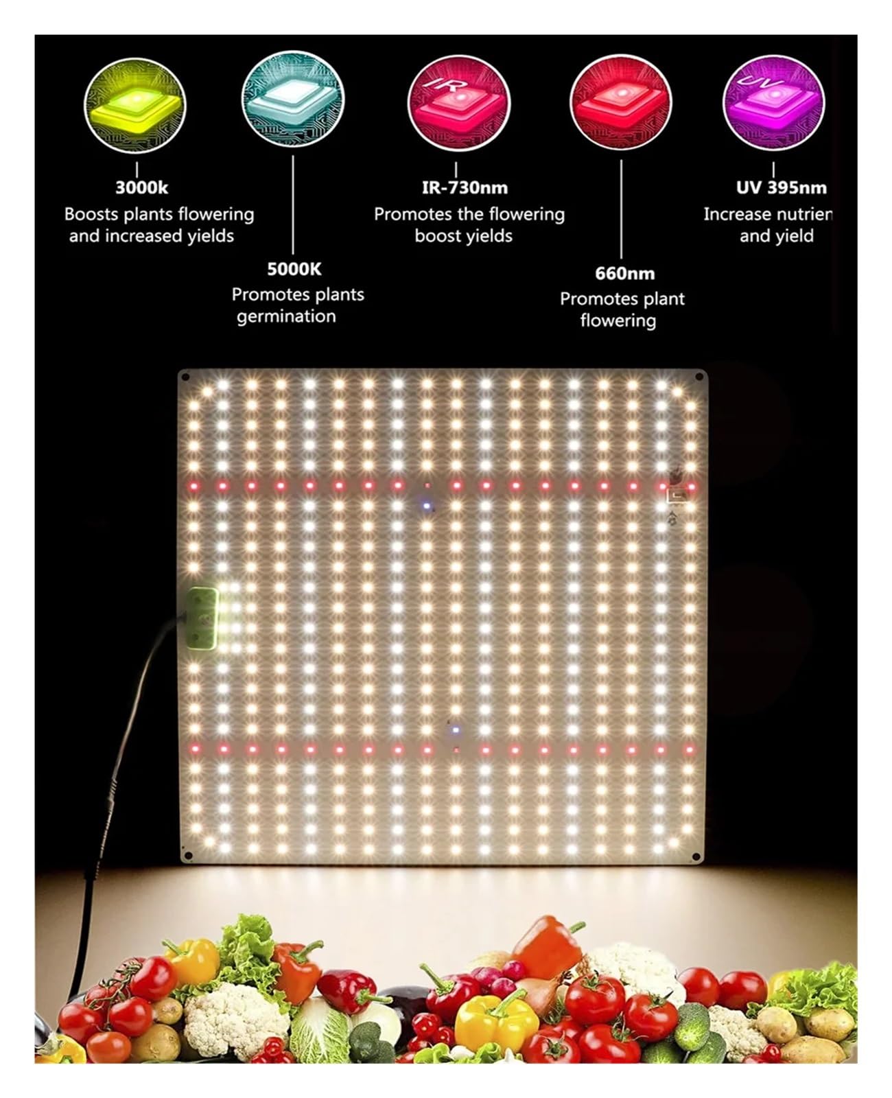 Światło do uprawy, 1000W LM282B Full Spectrum oświetlenie LED do uprawy Fitolamp oświetlenie wzrostu dla rośliny doniczkowe kwiaty nasiona szklarniowe(Rood)