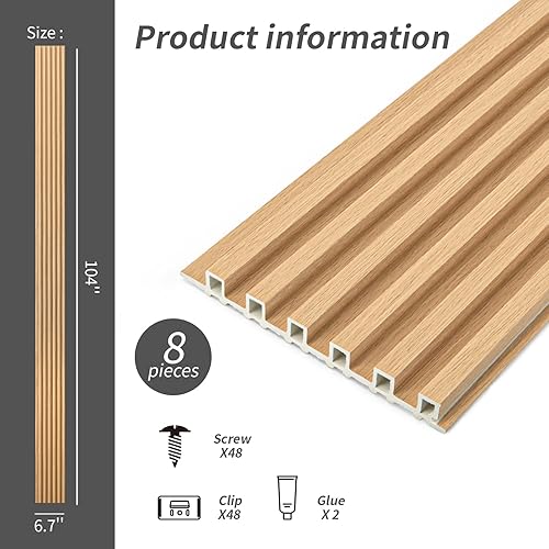 Miniatura 3 de Art3dwallpanels Paneles de pared de listones de madera, paneles de pared 3D insonorizados WPC de 104 x 6.7 pulgadas para decoración de pared