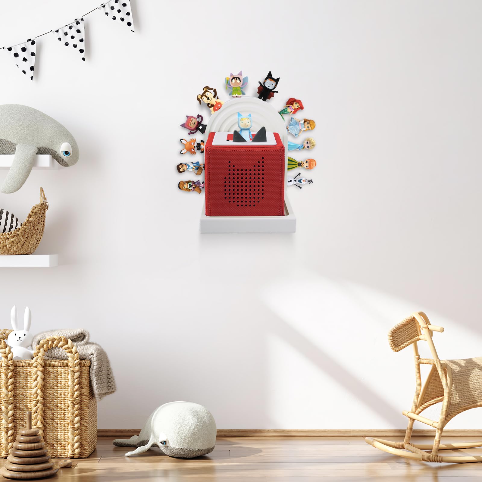Givilio Tonie Shelf Lunette for Toniebox Starter Mounted, Magnetic Wooden Floating Shelves Compatible with Tonie Box Player Tonie Figures Storage Tonie Shelvies