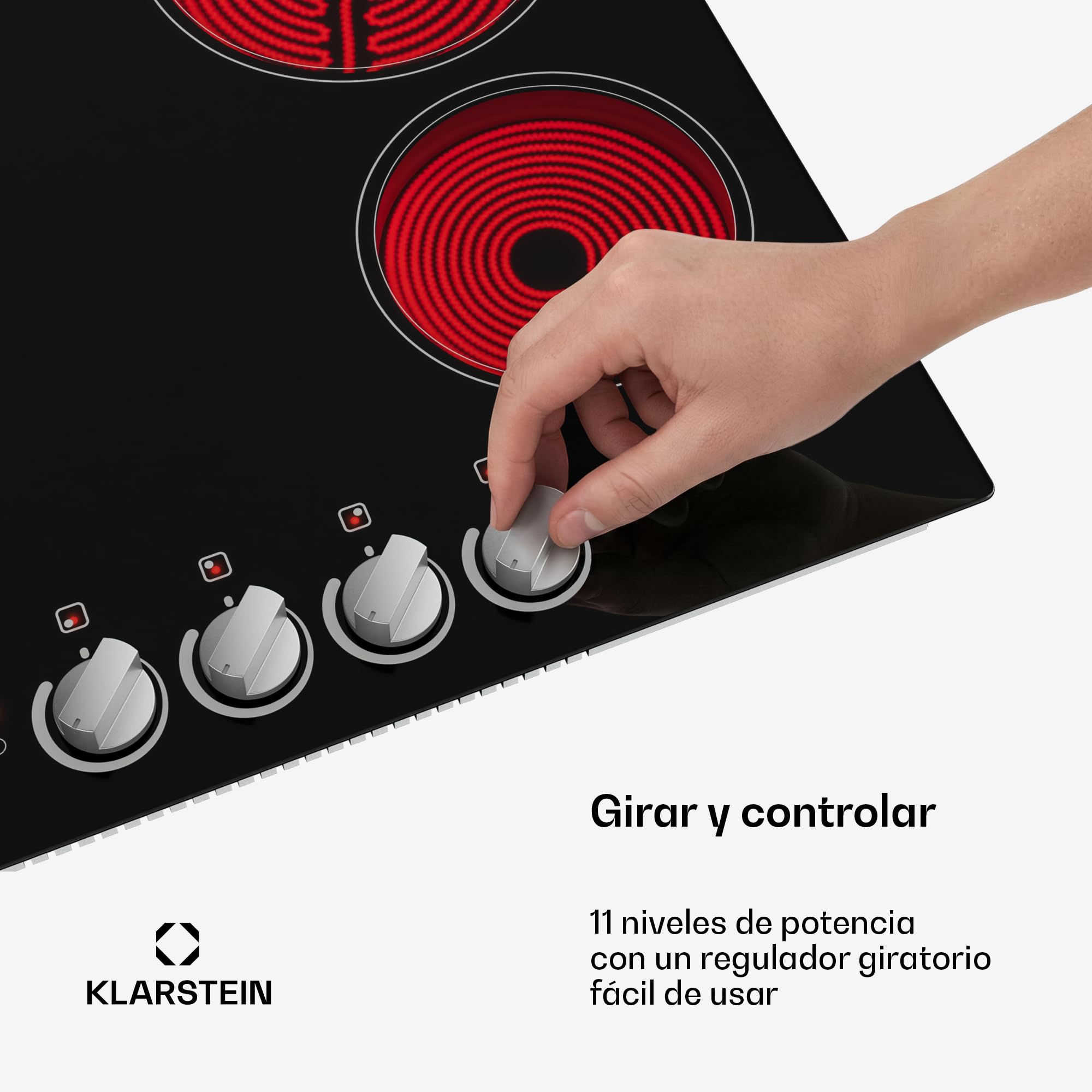 Klarstein Placa Vitroceramica 60 cm - 4 Zonas, 5800 W, Mandos Giratorios, Indicador Calor Residual, Apagado Automático & Bloqueo Infantil, Superficie Fácil de Limpiar, Cocina Vitrocerámica