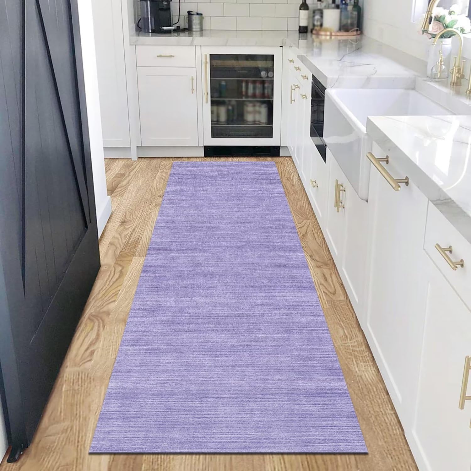 Bieżnik dywanowy długi do przedpokoju, antypoślizgowy dywan maty, chodnik kuchenny, 80 x 300 cm, fioletowy, abstrakcyjny dywan na korytarz, można prać, sprzedawany na metry, do salonu, sypialni,
