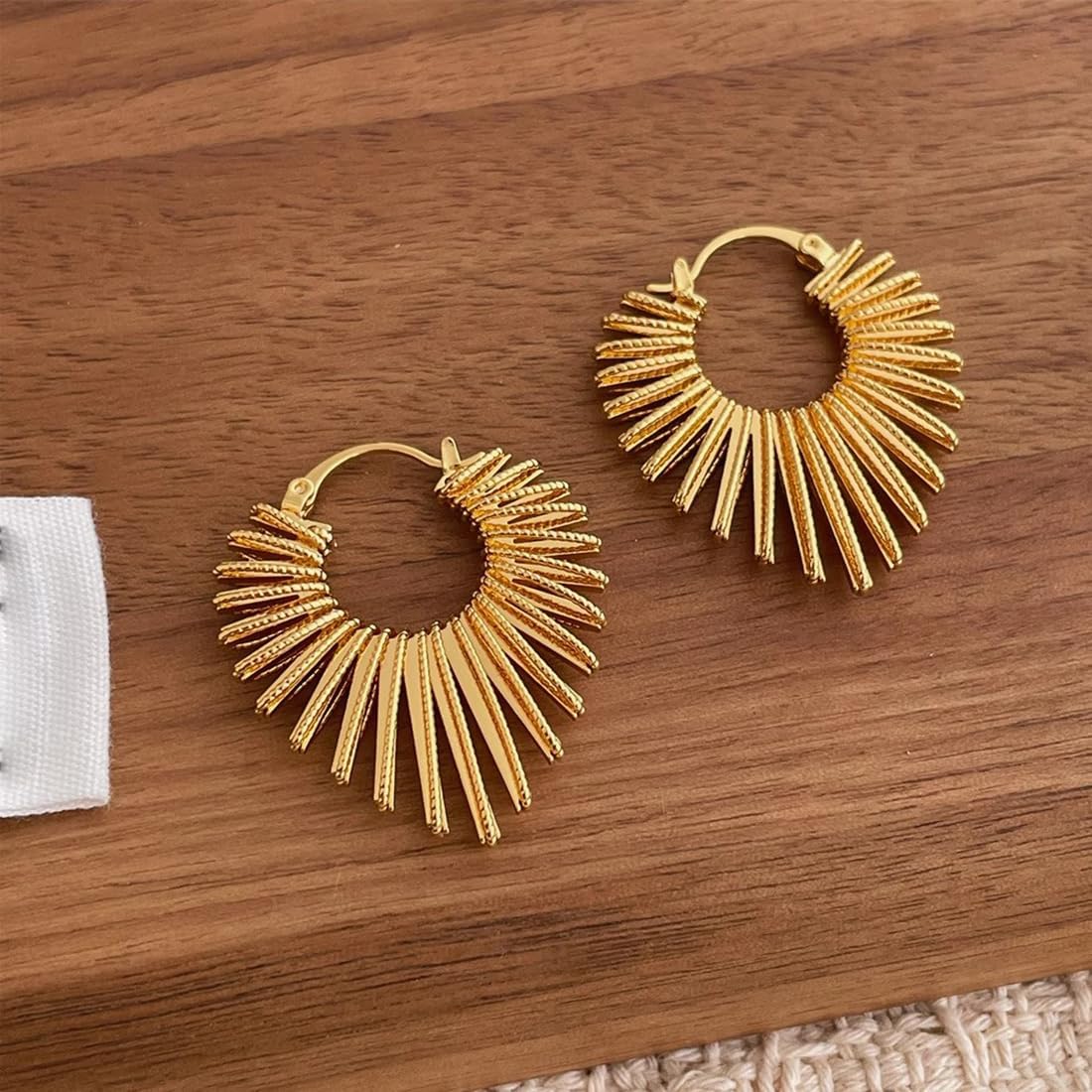 Chunky Sunburst Sun Hoop Earrings for Women, Statement Drop Dangle Earring Prom Boho Jewelry for Holiday Party - Image 5