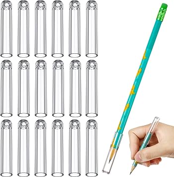 Spakon 18 Pieces Plastic Pencil Caps, Pen Tip Protector Cover Clear Pencil Toppers Caps for Wooden Pen Extender Holders for Student Classroom Gifts, Back to School SuppliesWhite