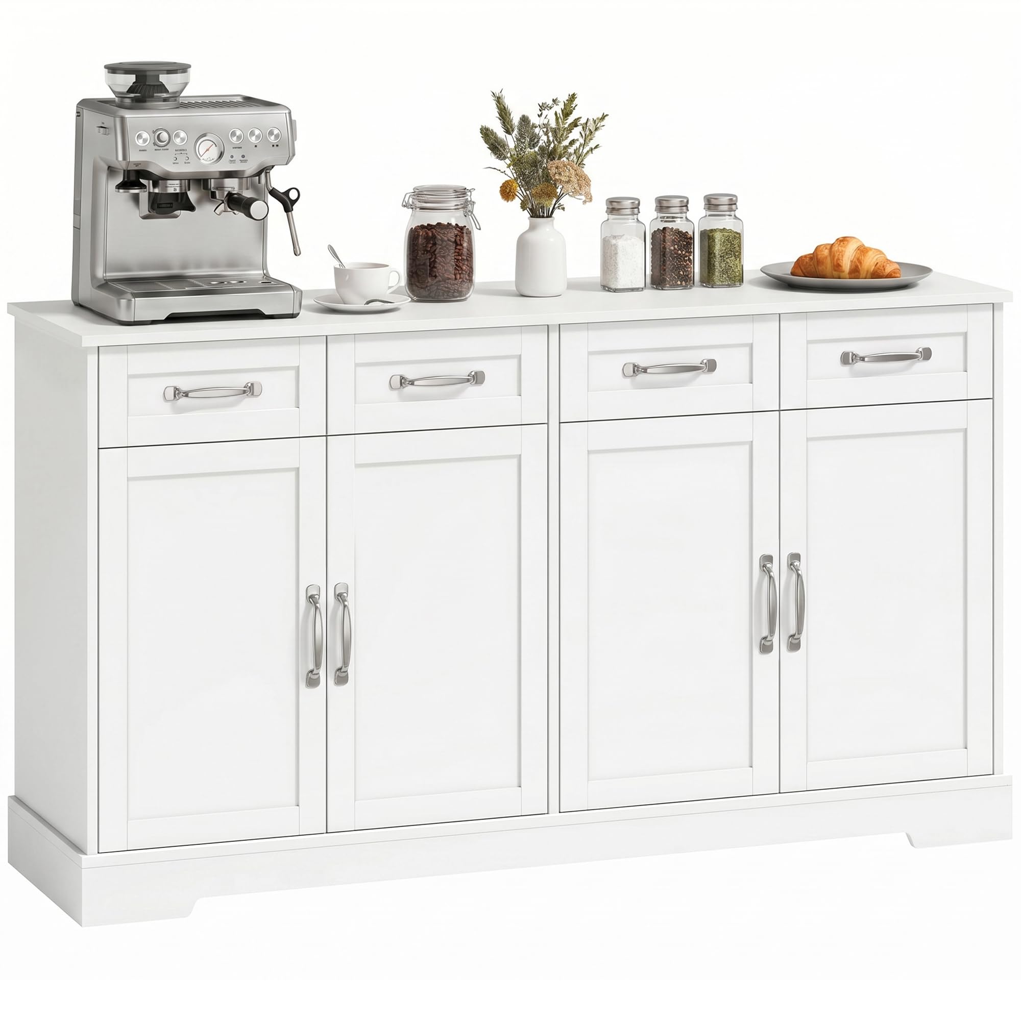 HOMCOM Credenza Cucina Mobile Cucina 4 Cassetti 4 Ante 140x38x80 cm Bianco
