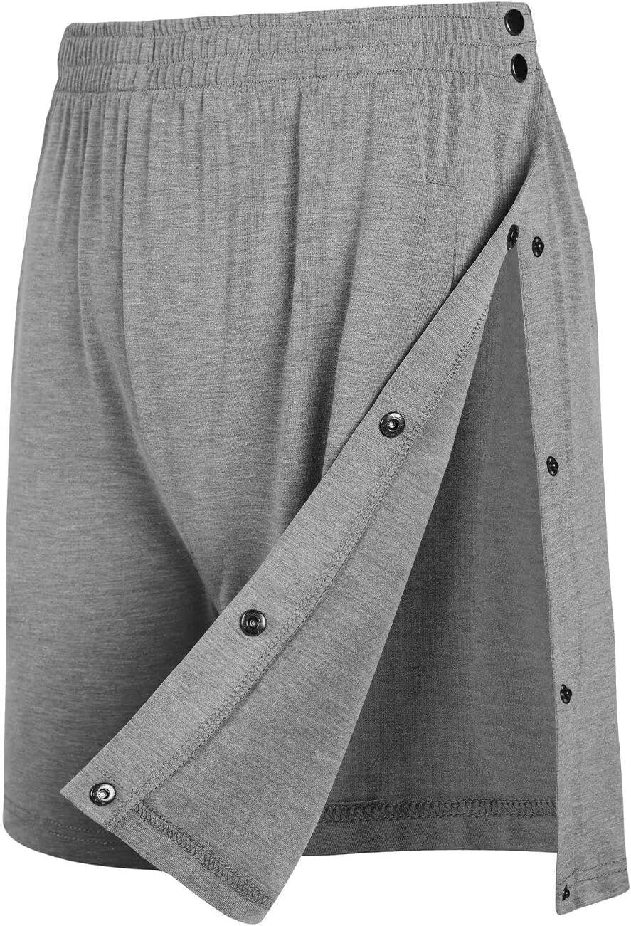 Landofgenie Mens Tear Away Shorts Post Surgery Recovery Pants Adaptive Clothing Both Sides Snap with Pockets for Leg Injures
