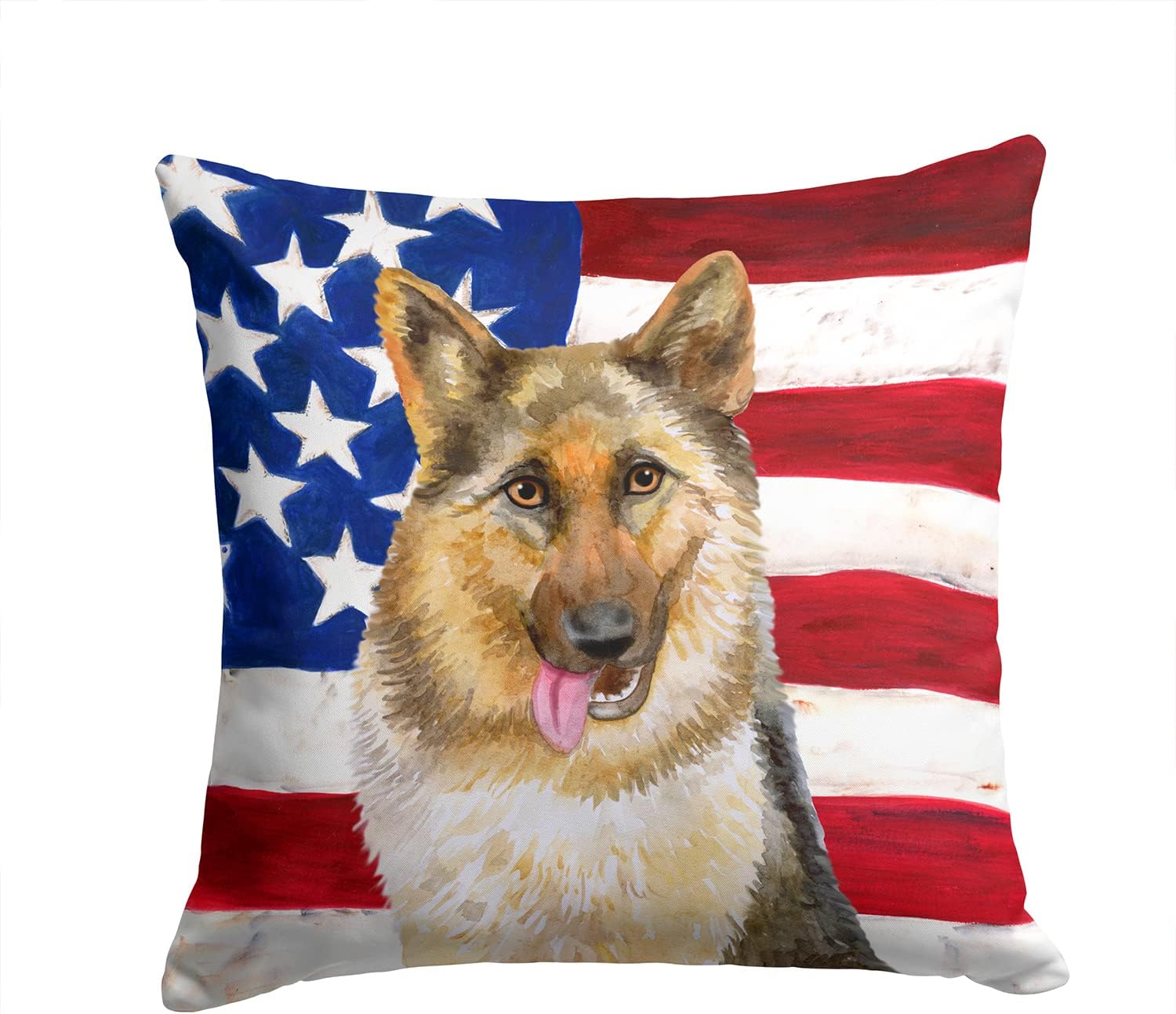 Caroline's Treasures BB9654PW1414 German Shepherd Patriotic Fabric Decorative Pillow Machine Washable, Indoor Outdoor Decorative Pillow for Couch, Bed or Patio, 14Hx14W