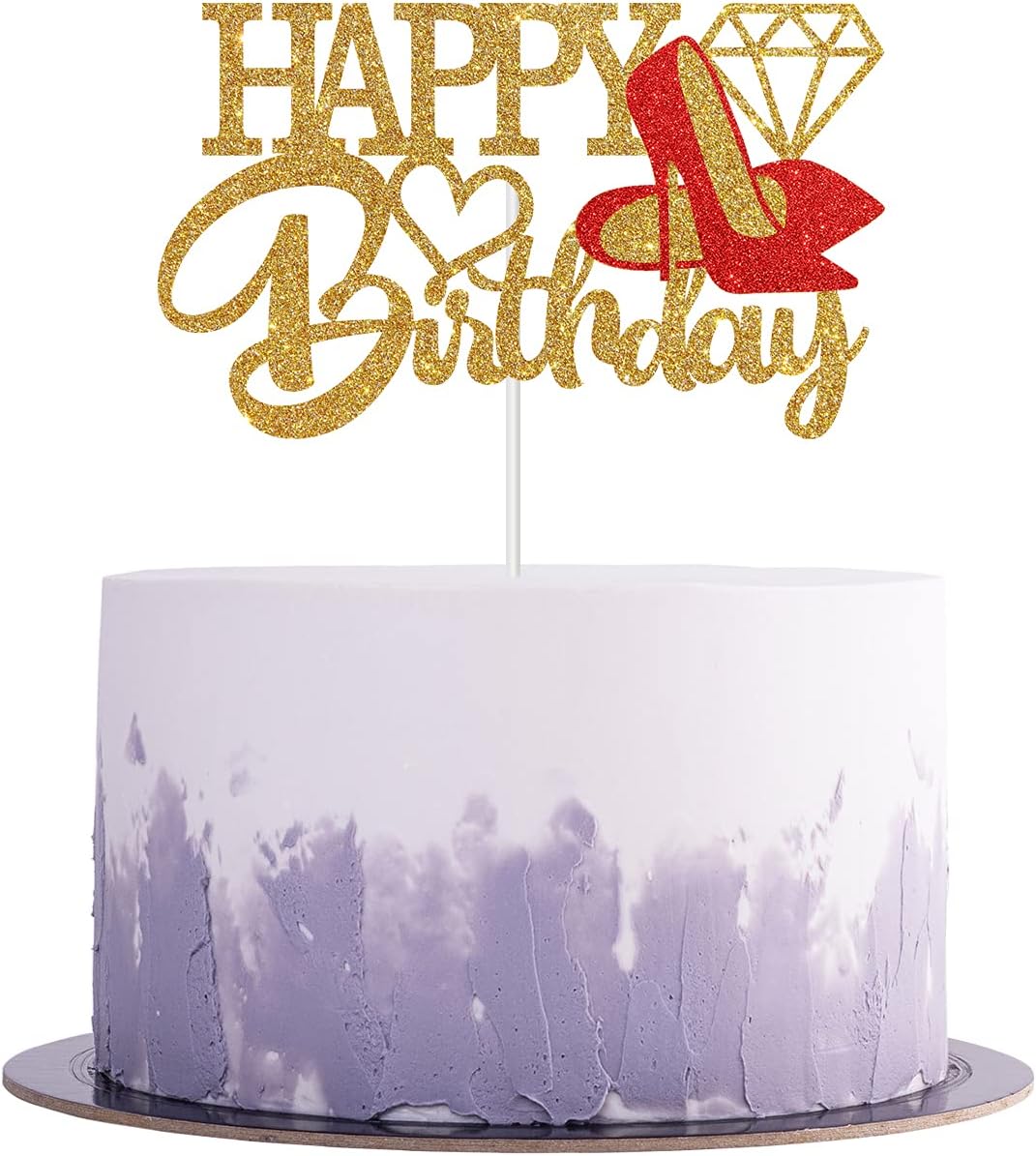 Aonbon Gold Glitter Women Happy Birthday Cake Topper, Mom Birthday Cake Topper, Funny High Heel Cake Topper, Birthday Cake Decorations for Women / Lady / Female