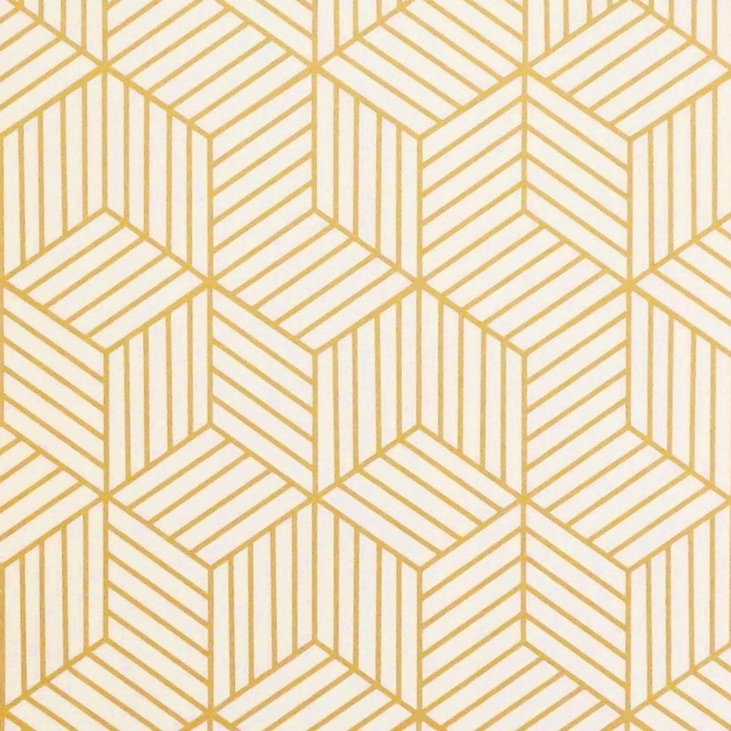 TimeetGold and Beige Geometry Stripped Hexagon Peel and Stick Wallpaper Gold Stripes Wallpaper Luxury Paper Removable Self Adhesive Vinyl Film Roll Bedroom Store Decoration 40x500cm