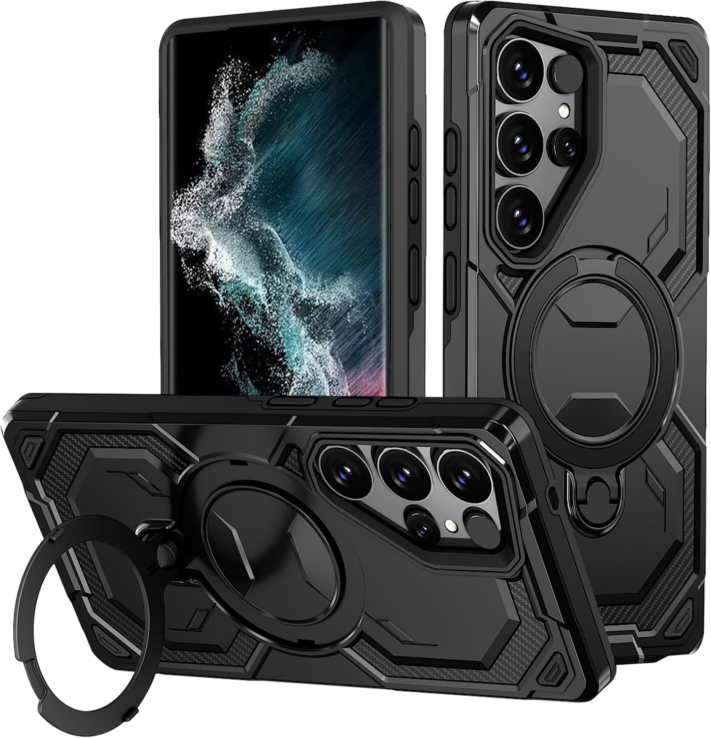 H lle f r Samsung Galaxy S22 Ultra Kompatibel mit Mag-SafeSto fest Galaxy S22U Handyh lle mit Magnetischer St nder Unsichtbarer Standring Kratzfeste Schutzh lle f r Samsung S22 Ultra Schwarz