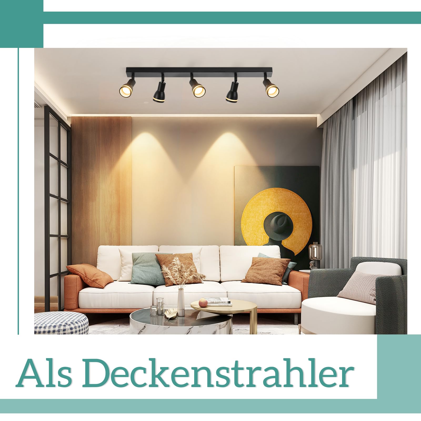 Deckenstrahler 5 Flammig Schwarz GU10 Deckenlampe für Wohnzimmer Schwenkbar | LED Deckenleuchte Metall Deckenspot 187° drehbar Modern Spotlight für Wohnzimmer Küche Büro, Ohne Leuchtmittel