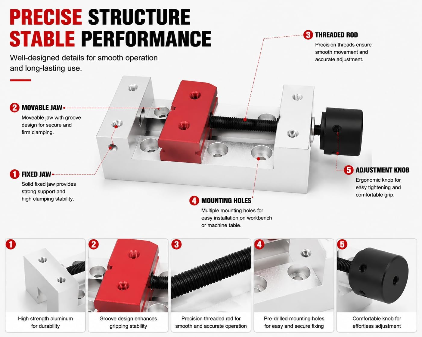 50mm Mini Vise Mini Aluminum Flat Clamp Table Bench Vise Drill Press Vice Fixing Tool Bench Vice to hold different sized objects in place DIY Sculpture Craft Carving Fixing Tool image 5