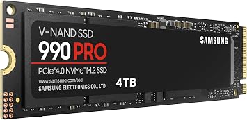 Samsung 990 PRO NVMe M.2 SSD, 4 TB, PCIe 4.0, 7,450 MB/s read, 6,900 MB/s write, Internal SSD, For gaming and video editing, MZ-V9P4T0BW