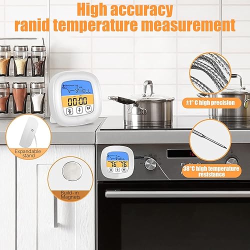 Miniatura 4 de Hot6sl - Termómetro digital para cocinar, termómetro de carne de alimentos, temporizador con sonda, termómetro digital de cocina, pantalla digital