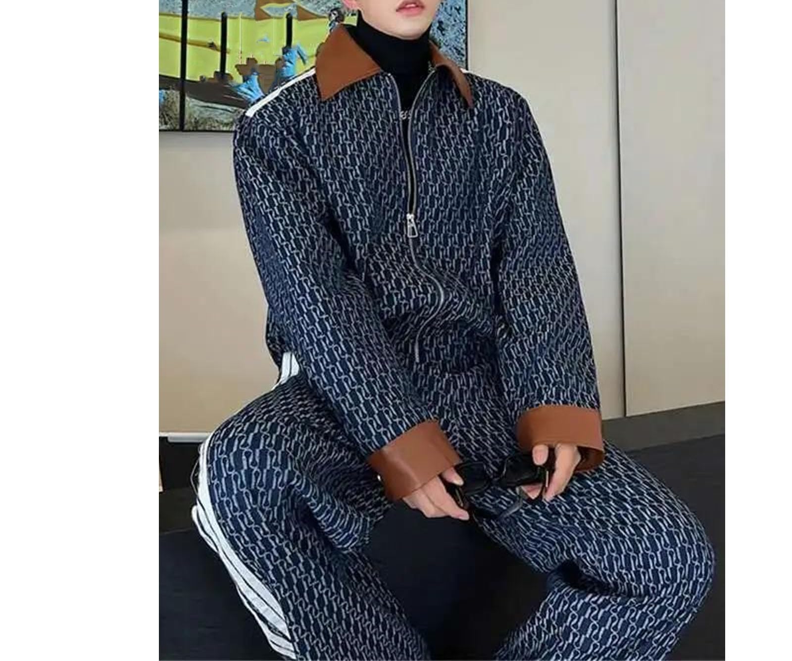 Conjunto de chaqueta vaquera estampada y jeans rectos para hombre, atuendo casual para primavera y otoño, estilo callejero