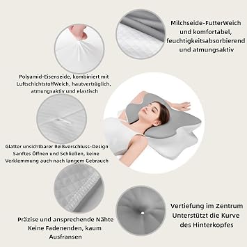 CuroSleep Seladi airflow pro pillow orthopaedic neck pillow with 2 heights & memory foam, 6-zone support & cooling cover - against neck pain & snoring, (CertiPUR-US/Oeko-Tex 100) (pure white)