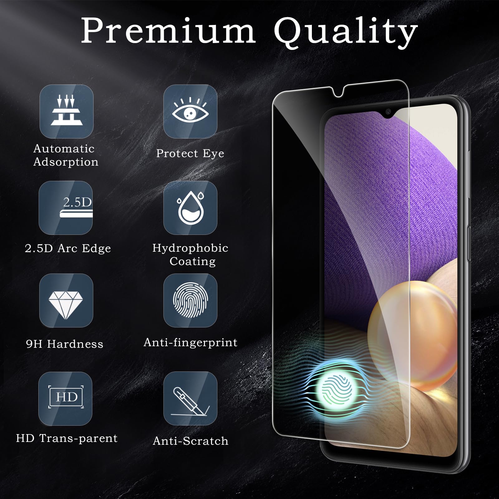 Pellicola protettiva per la privacy per Samsung Galaxy A32 5G, accessori in vetro temperato infrangibile, pellicola in vetro temperato anti spia, compatibile con custodie, ultra resistente, durezza