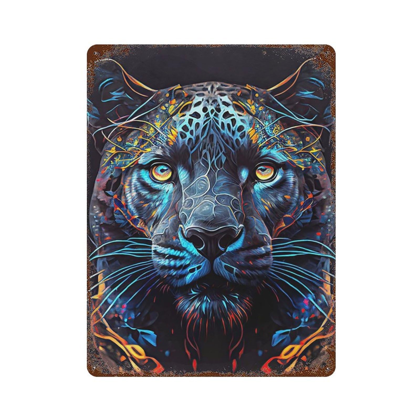 Rust Effect Tin Sign with The Black Panther Design 15.7"x11.8", for Pub, Kitchen And Man Cave Decor, Industrial Home Decor