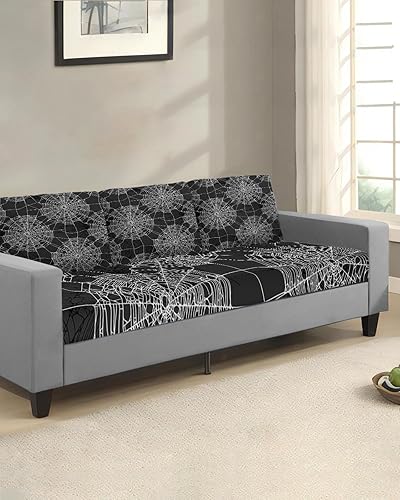 Miniatura 2 de Fundas de cojín para sofá de Halloween, funda elástica para sofá con parte inferior elástica, fundas de sofá color blanco y negro de terror, fundas