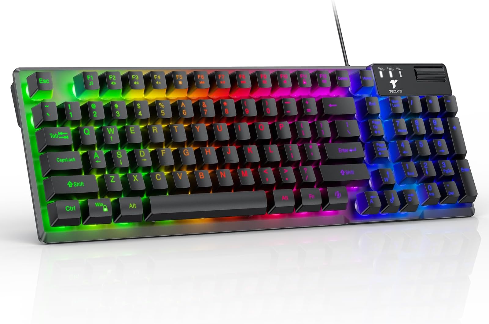 TECURSGaming Keyboard-Wired USB Keyboard with LED Backlit, Silent Spill-Resistant Membrane Keyboard,Anti-Ghosting Keys,Durable for Computer/Windows/Xbox/PS4 (Black)
