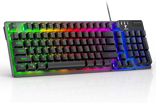 TECURS Gaming Keyboard-Wired USB Keyboard with LED Backlit, Silent Spill-Resistant Membrane Keyboard,Anti-Ghosting Keys,Durable for