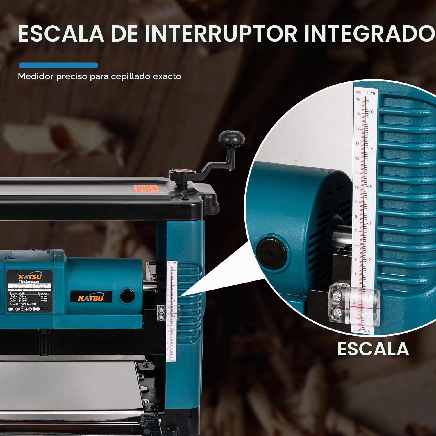 KATSU Tools Cepillo Eléctrica de Regrueso 330mm 1850W Regruesadora para Madera Carpintería Multifunción Máquina Cepilladora de Madera 100772