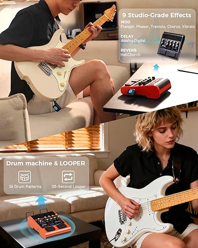 Miniatura 5 de JOYO Combo de guitarra eléctrica de 10 W, amplificador portátil de pedal multiefectos con interruptor de pie, modelos de 14 amperios, ecualizador de