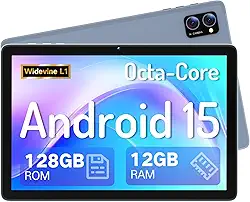 Tablet, tablet Android 15 de 10,1 polegadas – Octa-Core 12 GB RAM 128 GB de armazenamento (2 TB expansível), tablets com tela sensível ao toque HD, PC com câmera dupla, bateria de longa