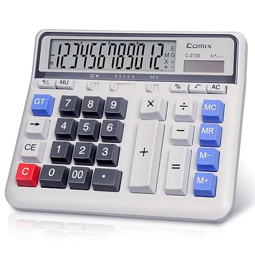 Comix Desktop Calculator Solar Battery Dual Power with 12-Digit Large