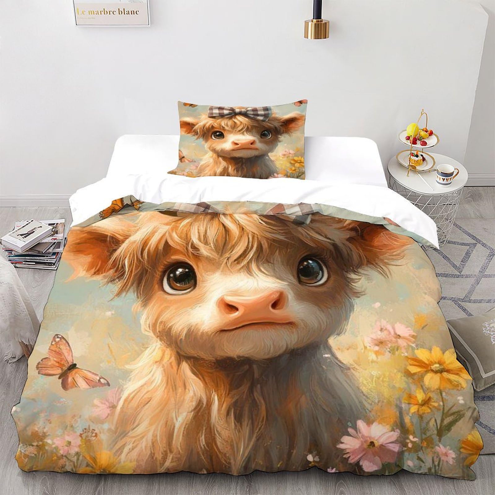 Housse de couette vache 135x200 cm avec taie d'oreiller en microfibre imprimée 3D